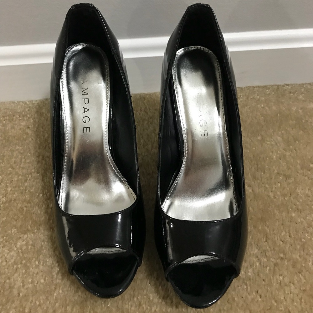 Rampage peep toe patent pumps